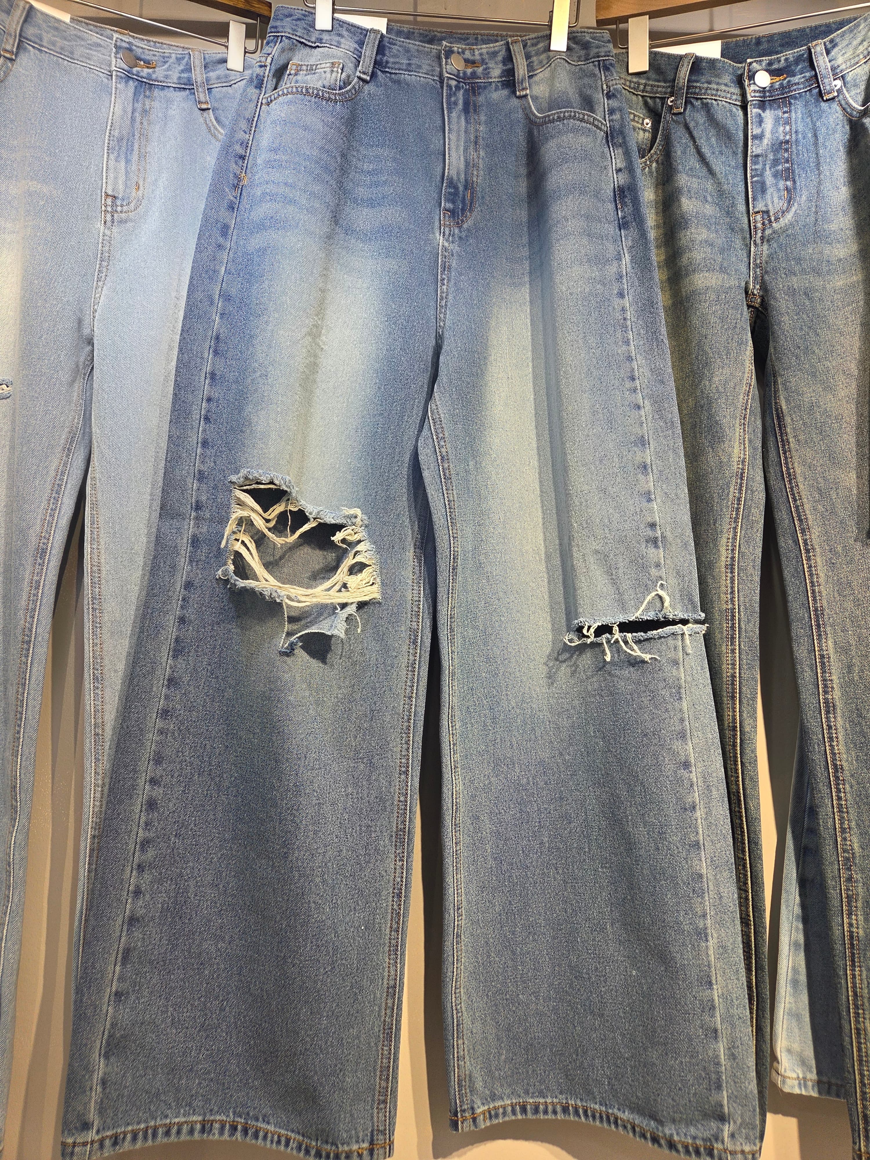 New straight-fit jeans, denim wide-leg pants, trousers, vintage, Y2K summer pants, secondhand - 이미지 4
