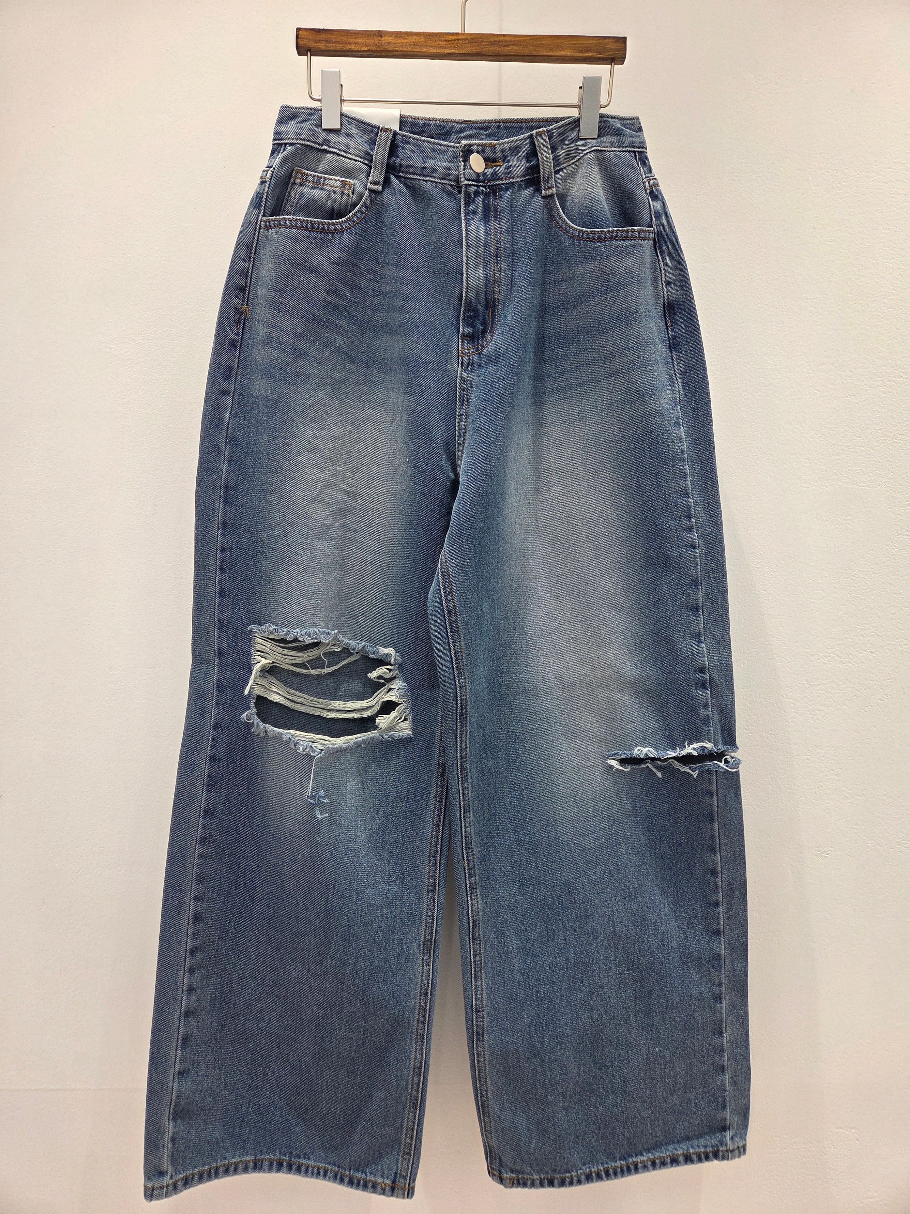 New straight-fit jeans, denim wide-leg pants, trousers, vintage, Y2K summer pants, secondhand - 이미지 5