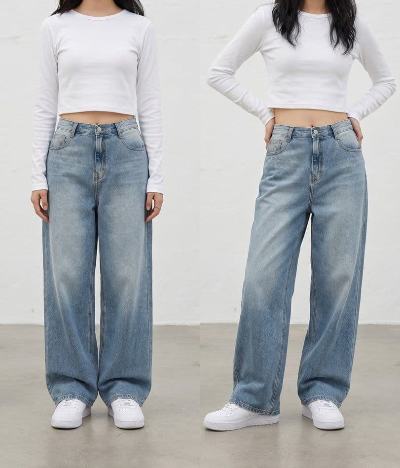 Light wash straight wide straight denim jeans, a basic straight wide pants, medium wash new spring arrival - 이미지 8