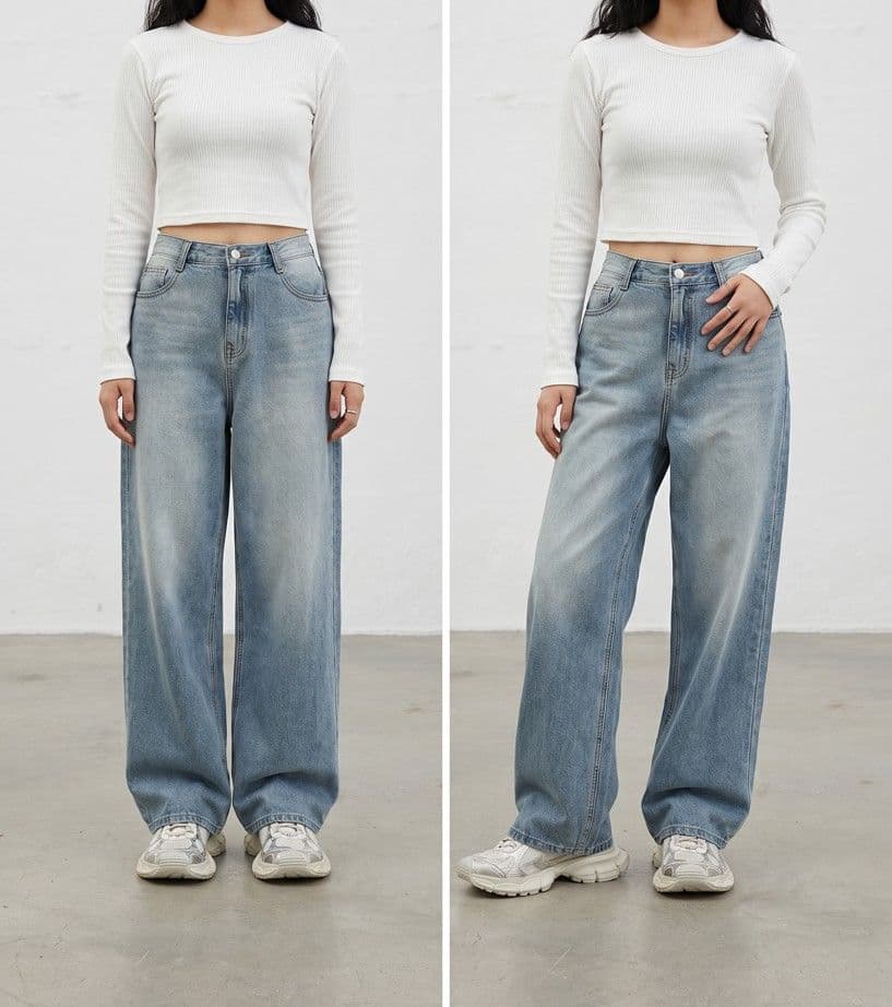 Light wash straight wide straight denim jeans, a basic straight wide pants, medium wash new spring arrival - 이미지 4