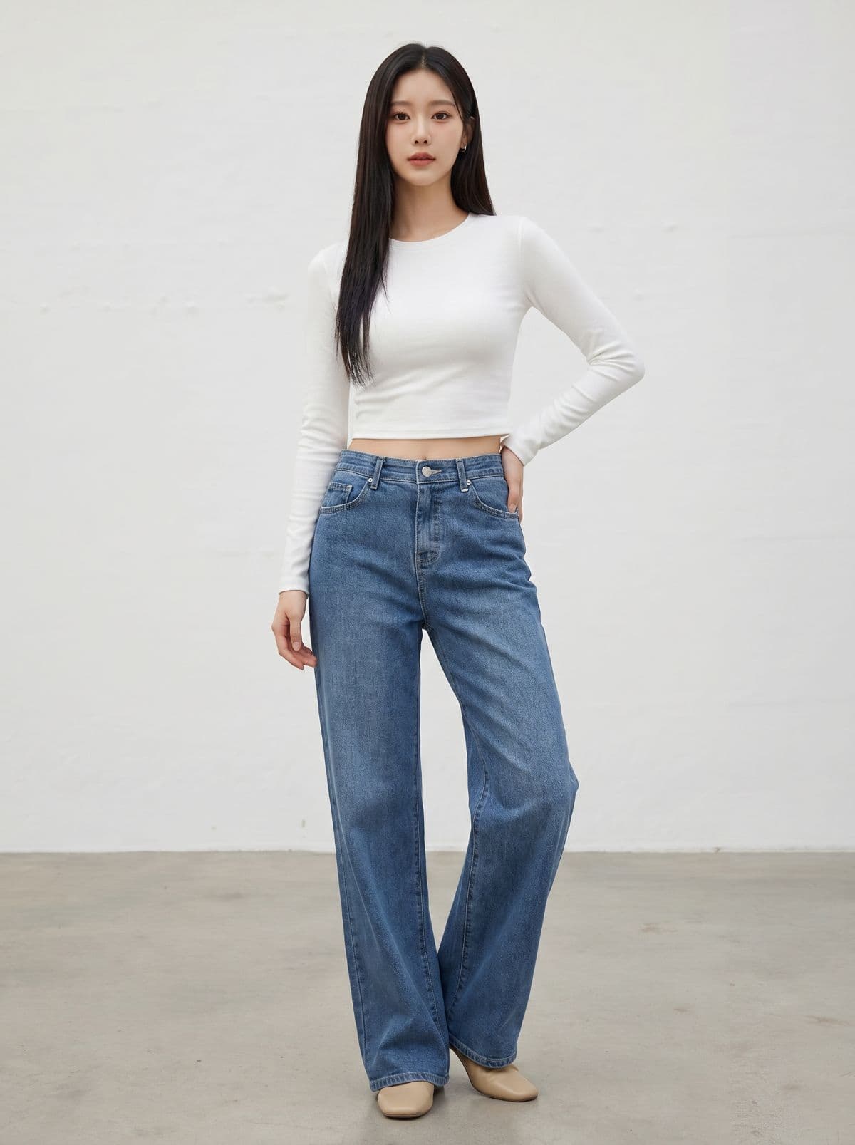 Elastic spandex jeans, denim elastic band, straight wide, wide pants, summer pants, spandex pants, spandex trousers - 이미지 5