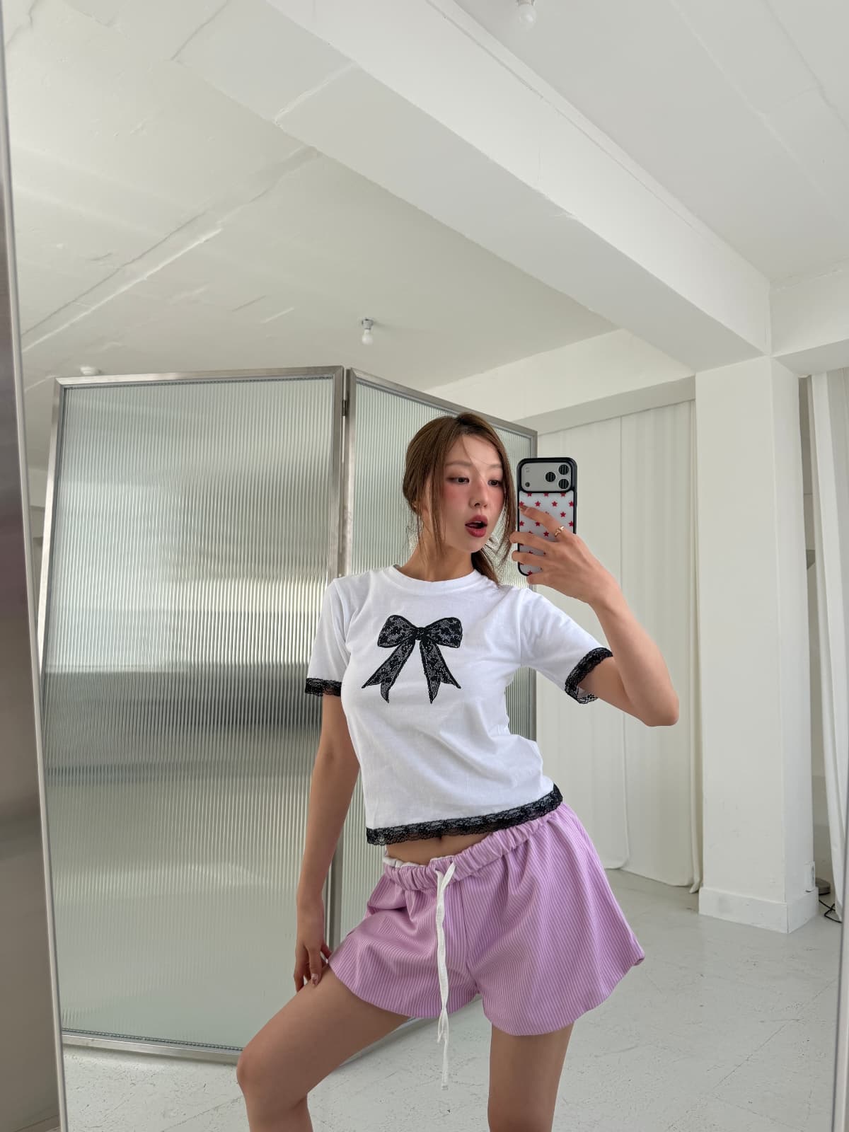 Ribbon short-sleeve T-shirt - 이미지 7