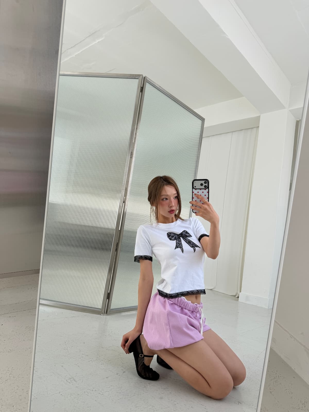 Ribbon short-sleeve T-shirt - 이미지 3