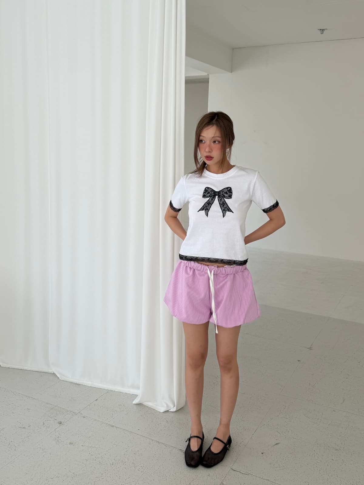Ribbon short-sleeve T-shirt - 이미지 5