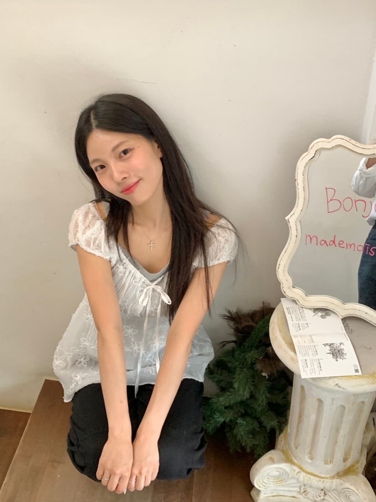 Flower Jacquard Blouse ( New Summer Embroidered Lace Puff Dress Delicate Look Layered Lovely Blouse - 이미지 9