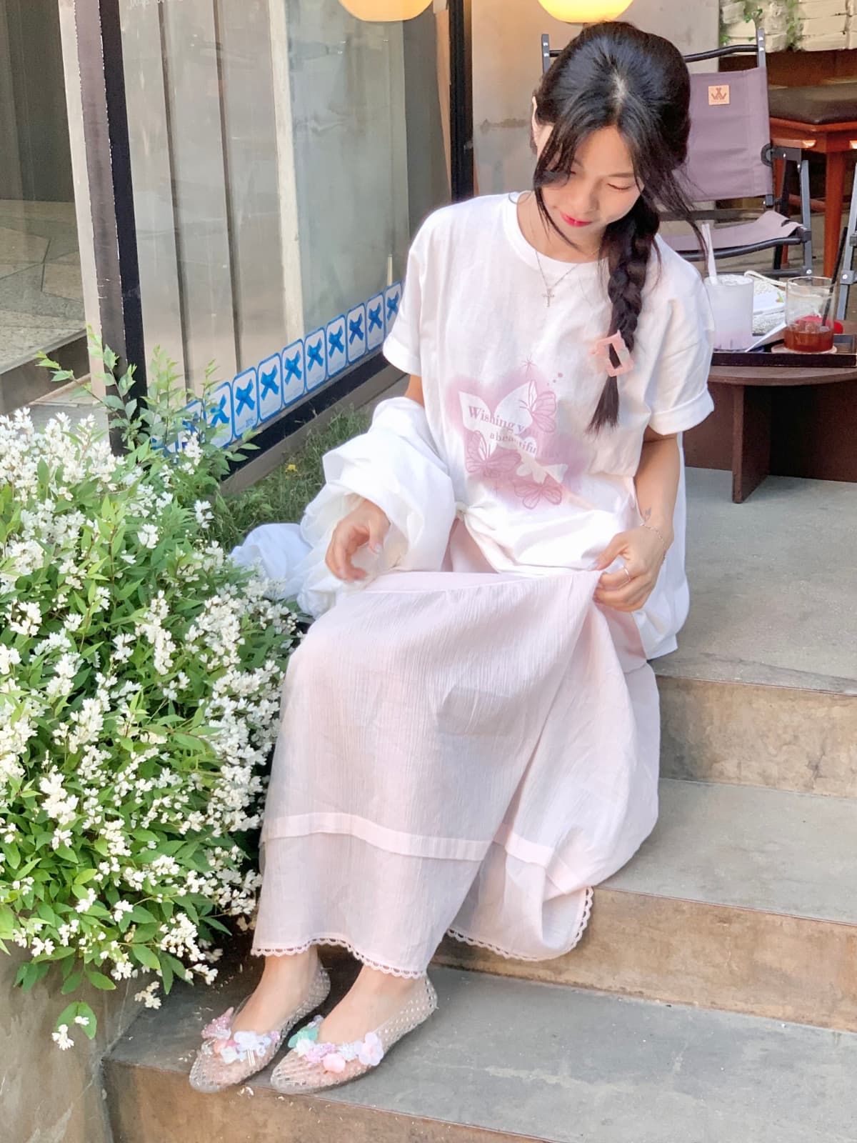 Tiered Yoru Long Skirt (New Summer Long Lace Elastic Tiered Skirt Delicate Look Balletcore - 이미지 8