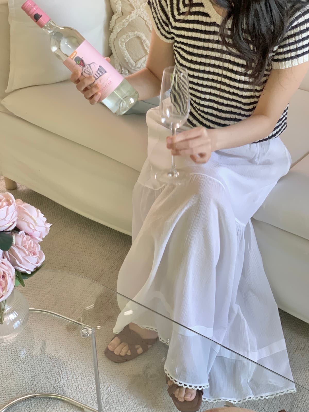 Tiered Yoru Long Skirt (New Summer Long Lace Elastic Tiered Skirt Delicate Look Balletcore - 이미지 10