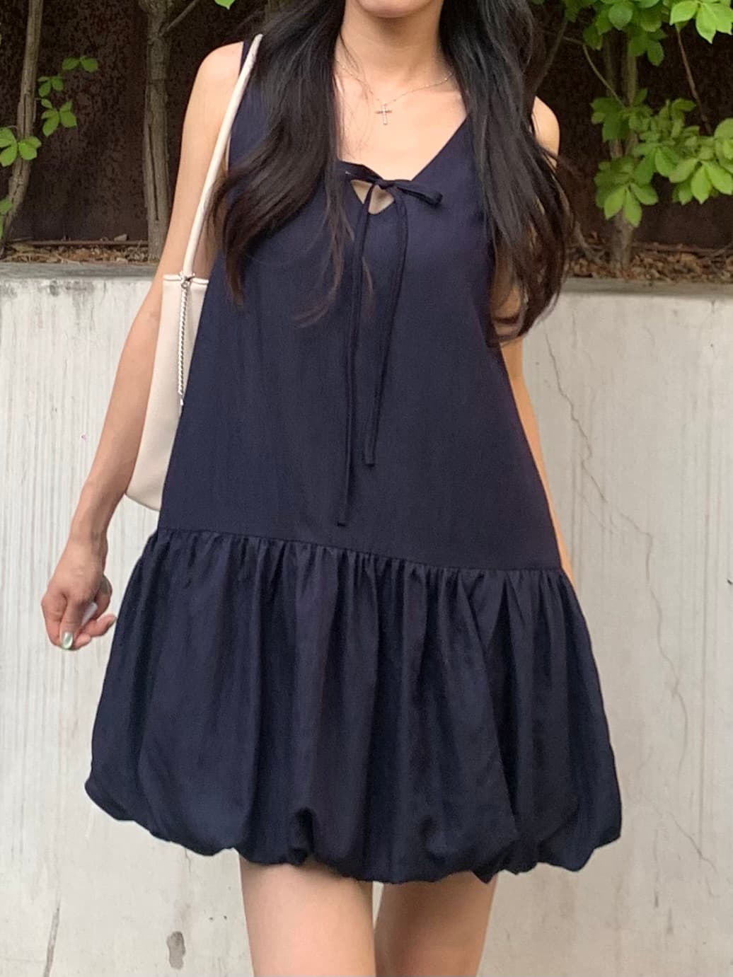 Balloon Mini Sleeveless Dress ( New Summer Sleeveless Ribbon V-Neck Delicate Fit Dress - 이미지 19