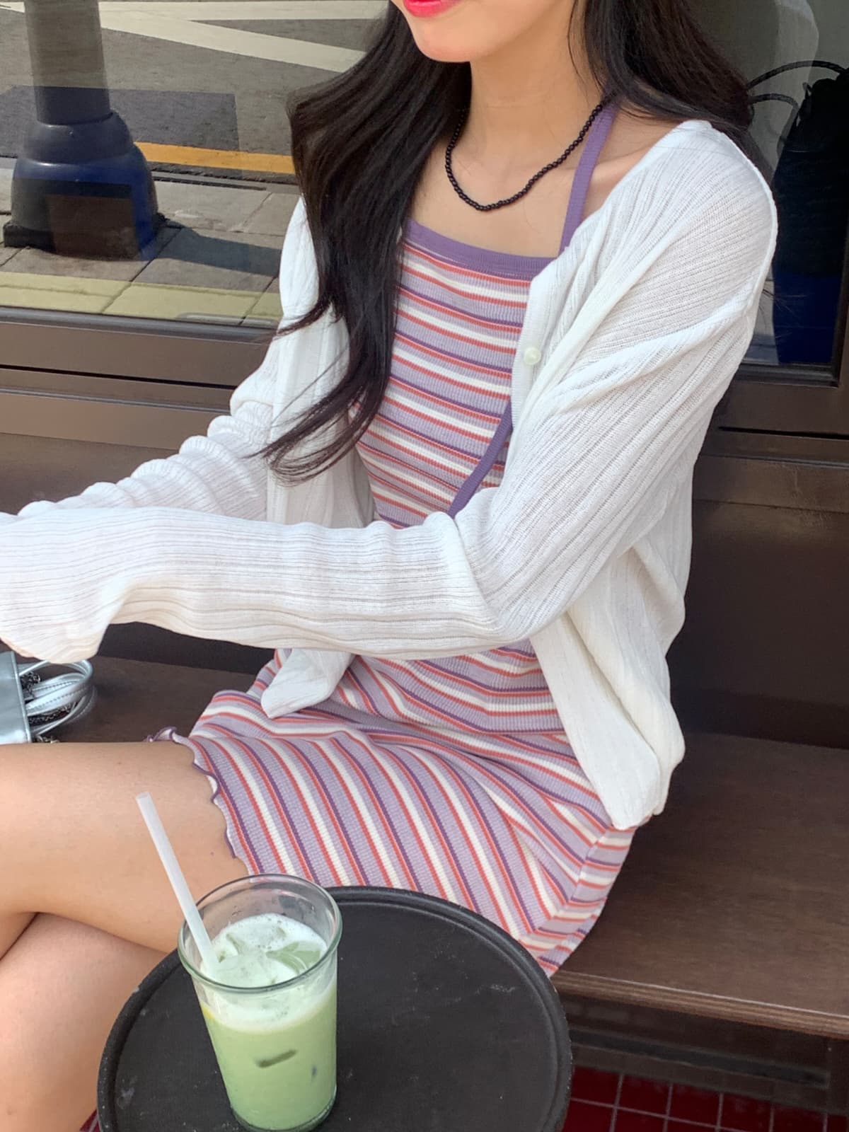 Ethnic Striped Halter Neck Ribbed Slim Sleeveless Strappy Mini Dress - 이미지 12