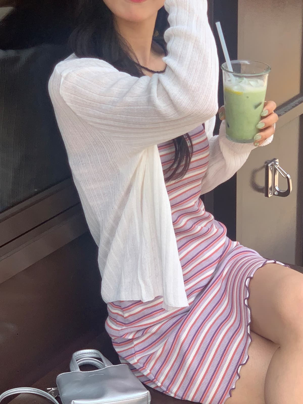 Ethnic Striped Halter Neck Ribbed Slim Sleeveless Strappy Mini Dress - 이미지 15