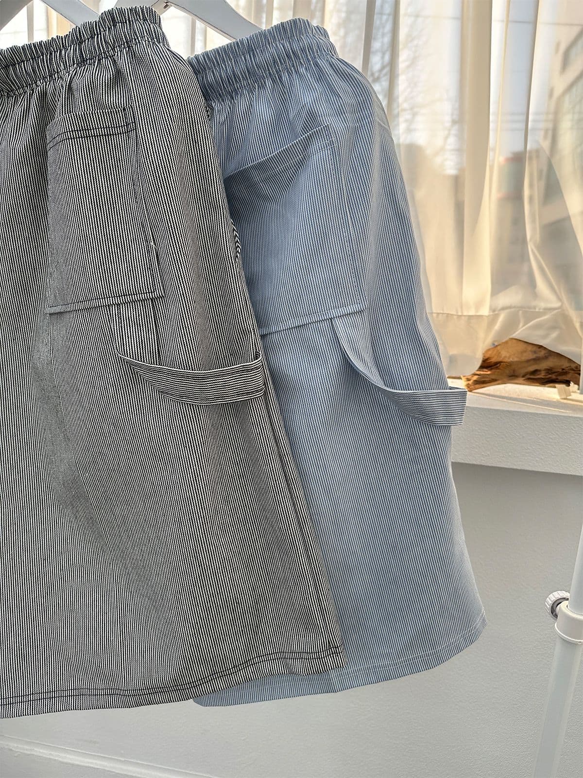 Striped Bermuda, Carpenter, Knee-length, Pants, Summer, Shorts, Available as Set - 이미지 2