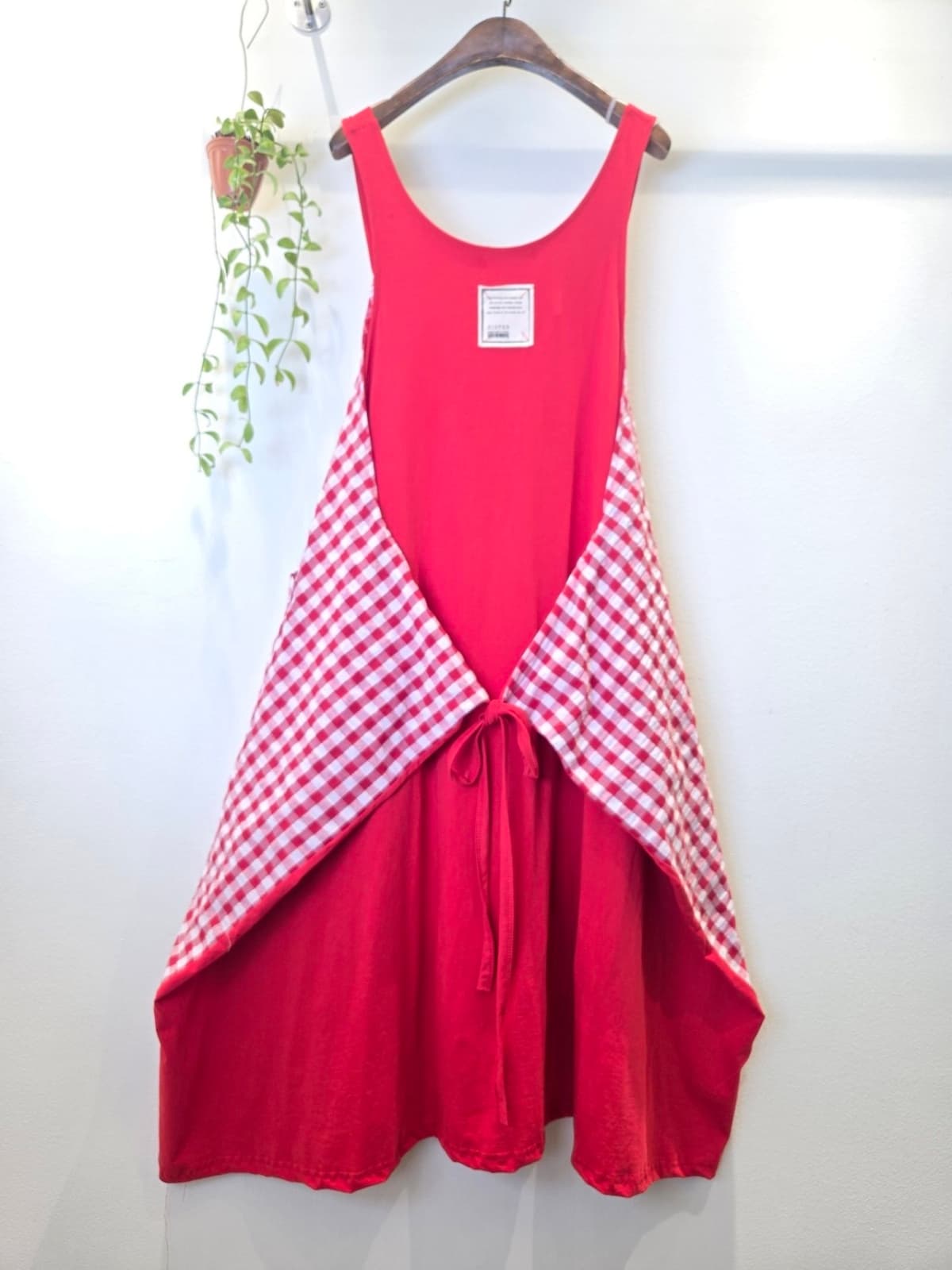 Two-way check color-block suspender dress - 이미지 4