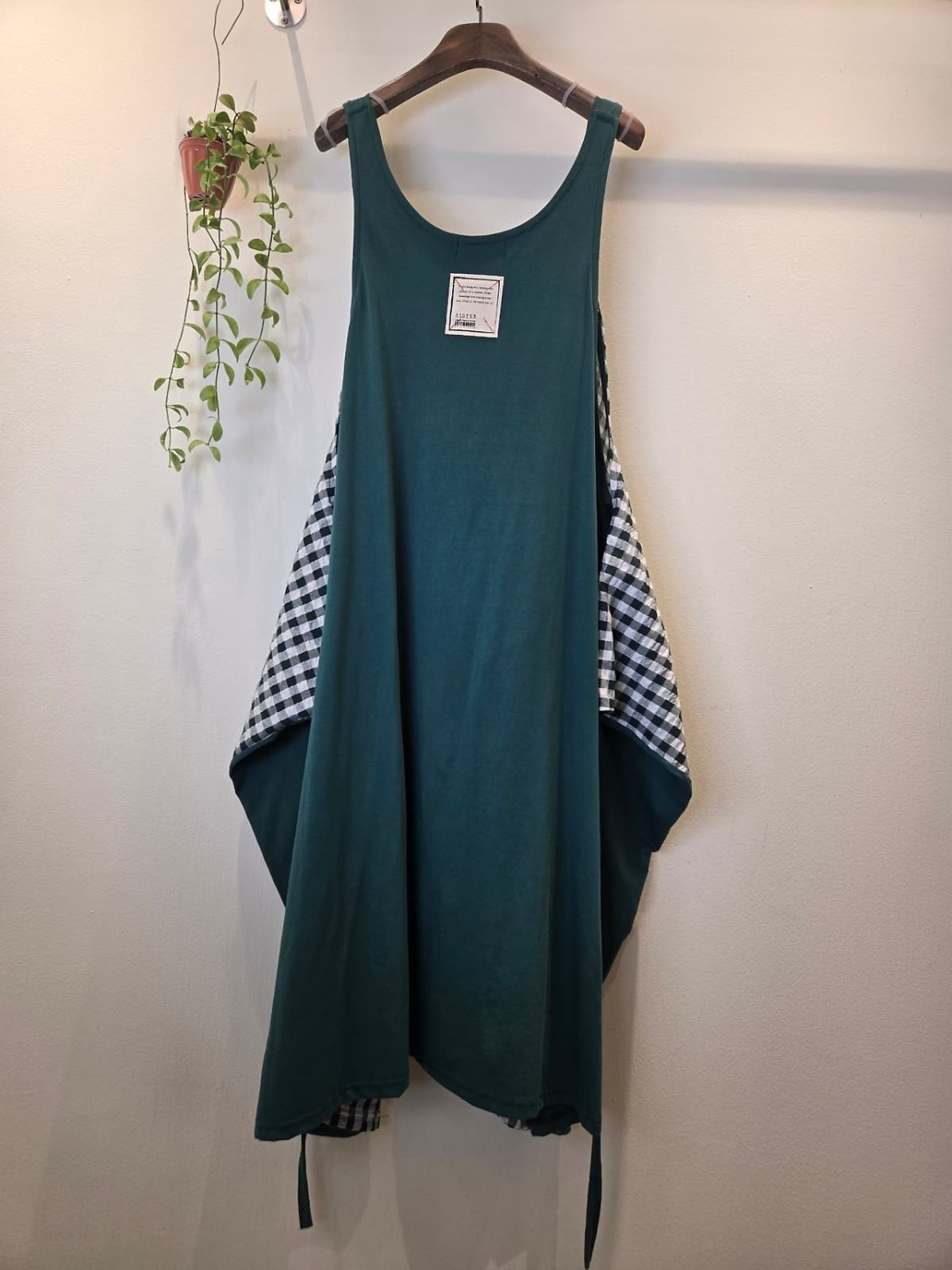 Two-way check color-block suspender dress - 이미지 10