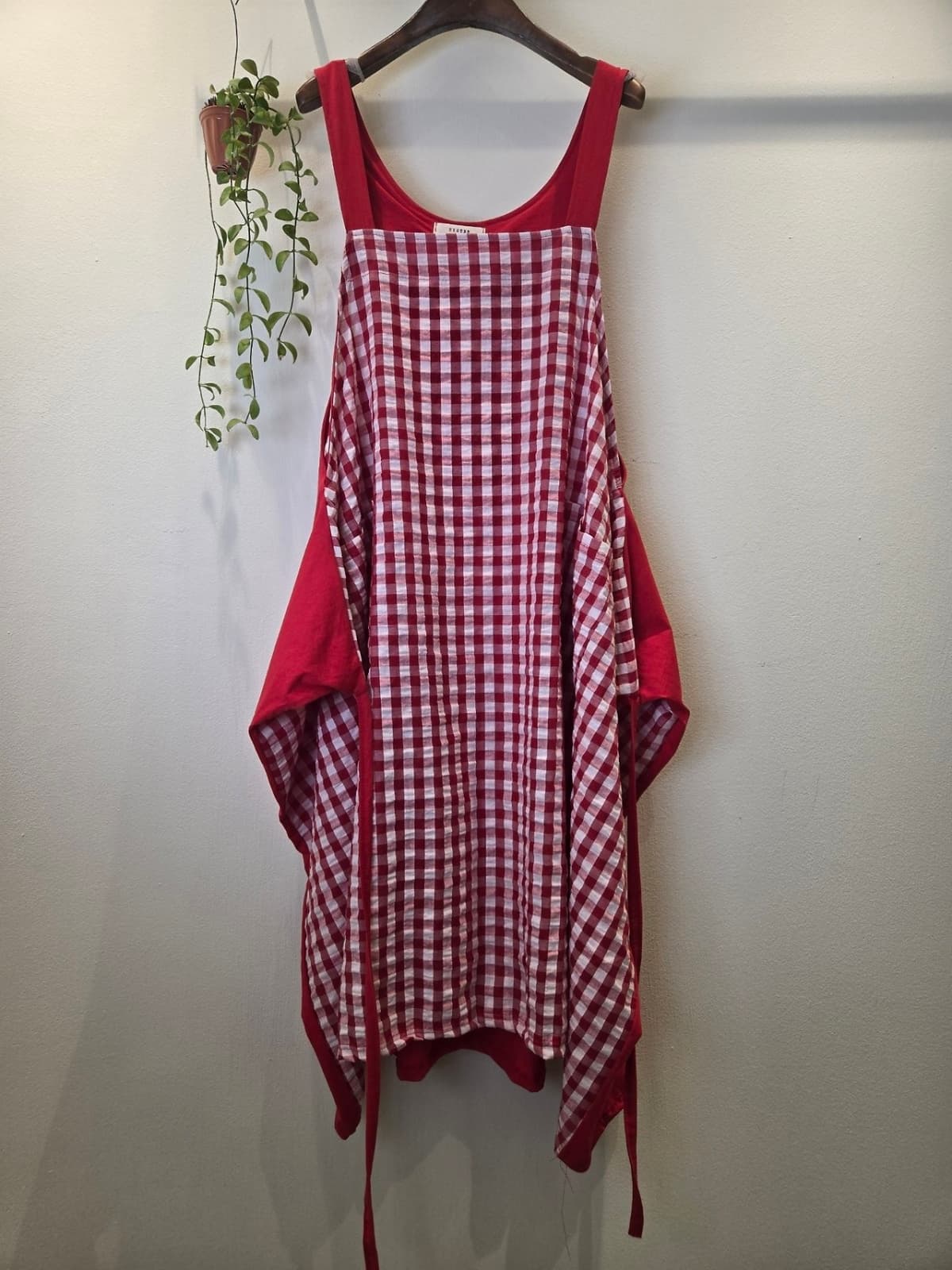 Two-way check color-block suspender dress - 이미지 7