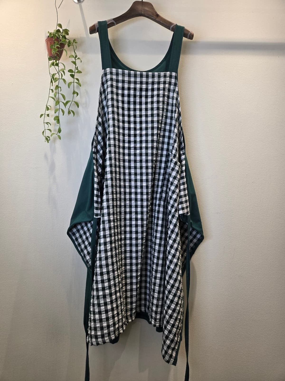 Two-way check color-block suspender dress - 이미지 9
