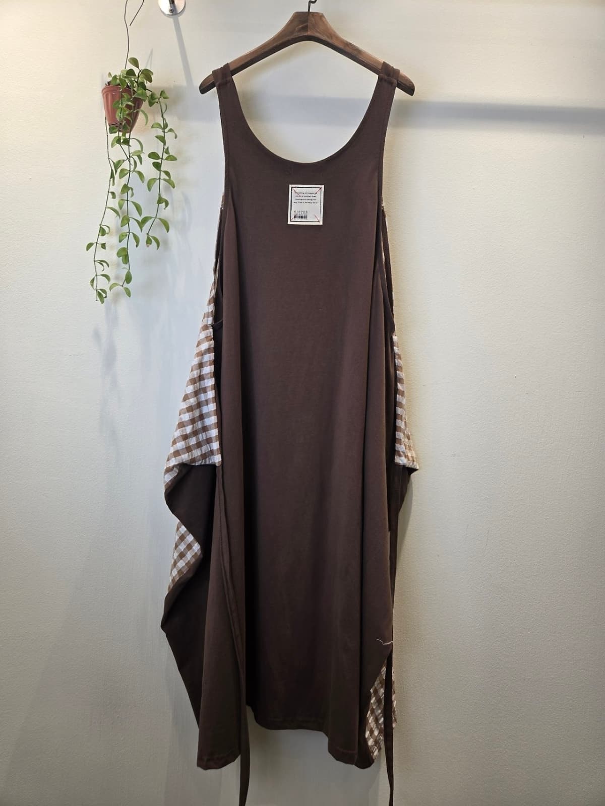 Two-way check color-block suspender dress - 이미지 12