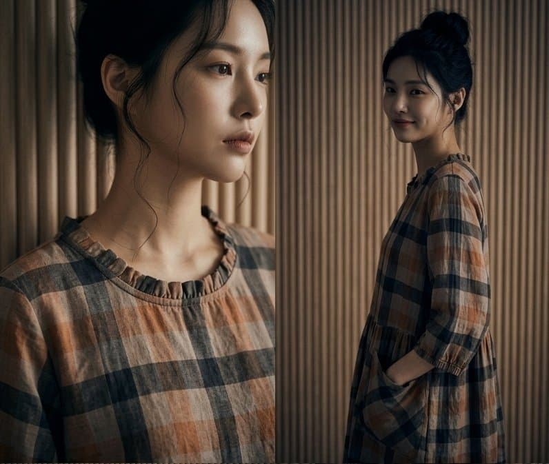 Linen check dress (waterproof) - 이미지 4