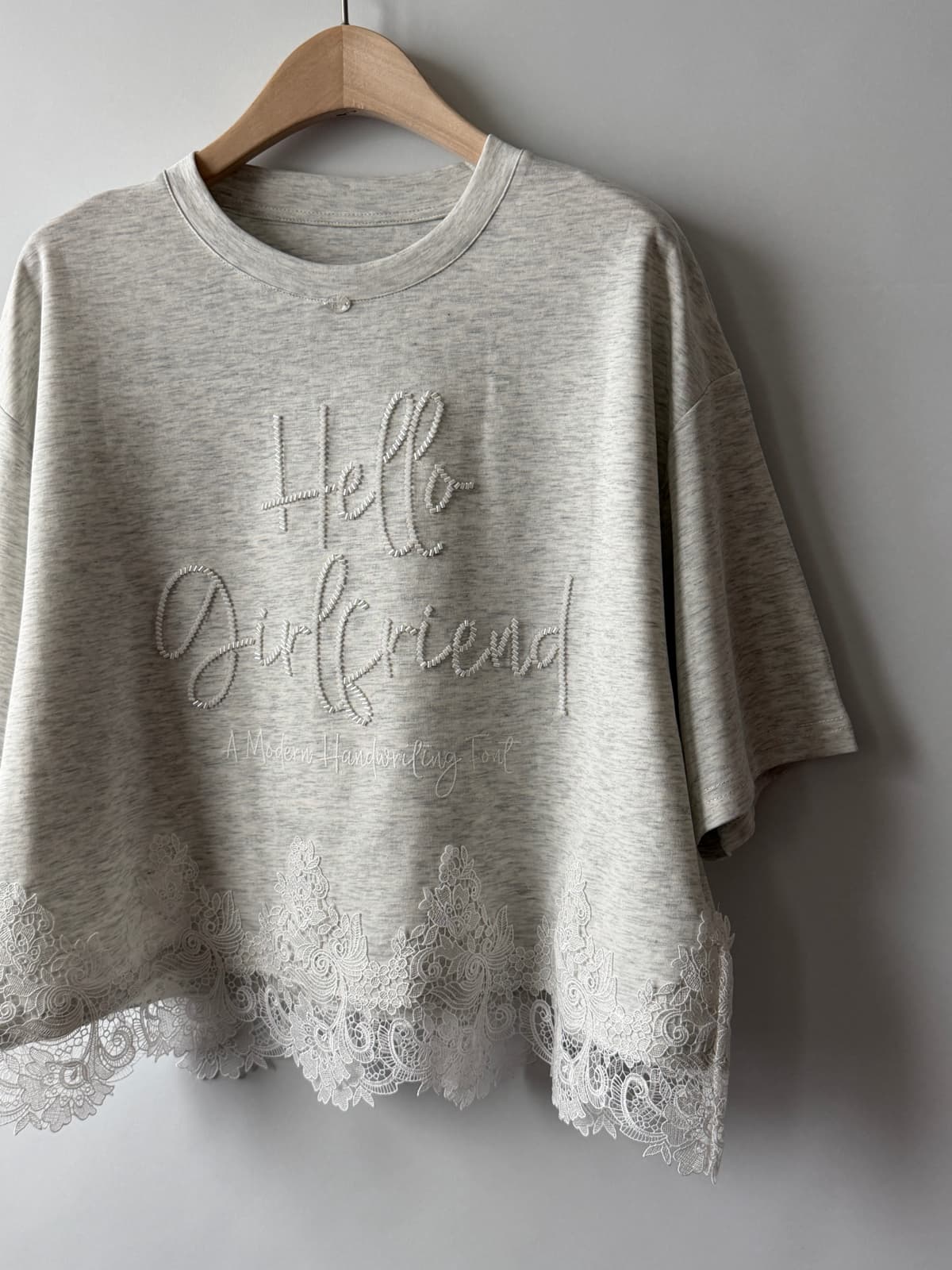 Lace hem short-sleeved T-shirt ) T-shirt cotton T-shirt - 이미지 16