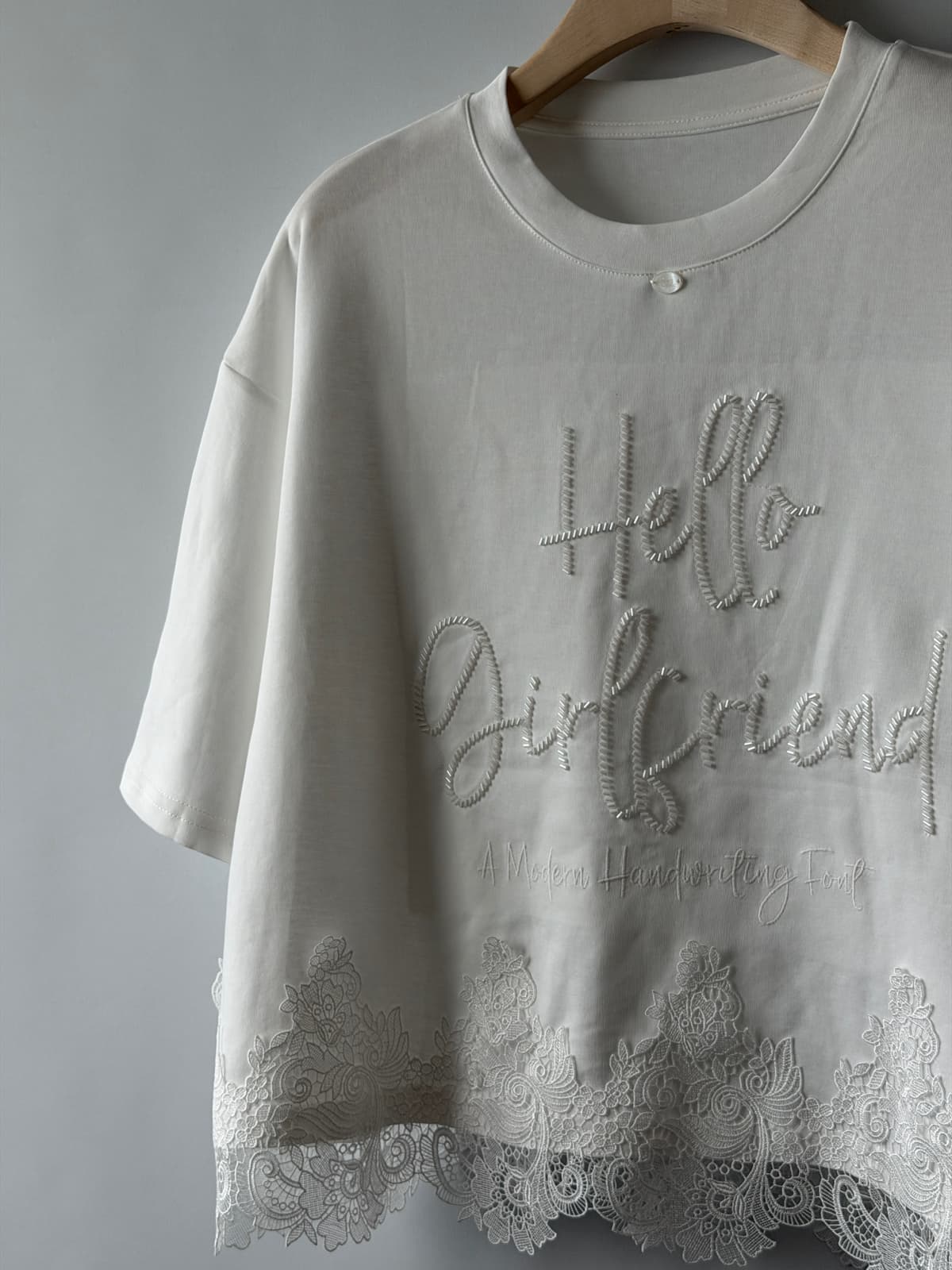 Lace hem short-sleeved T-shirt ) T-shirt cotton T-shirt - 이미지 15