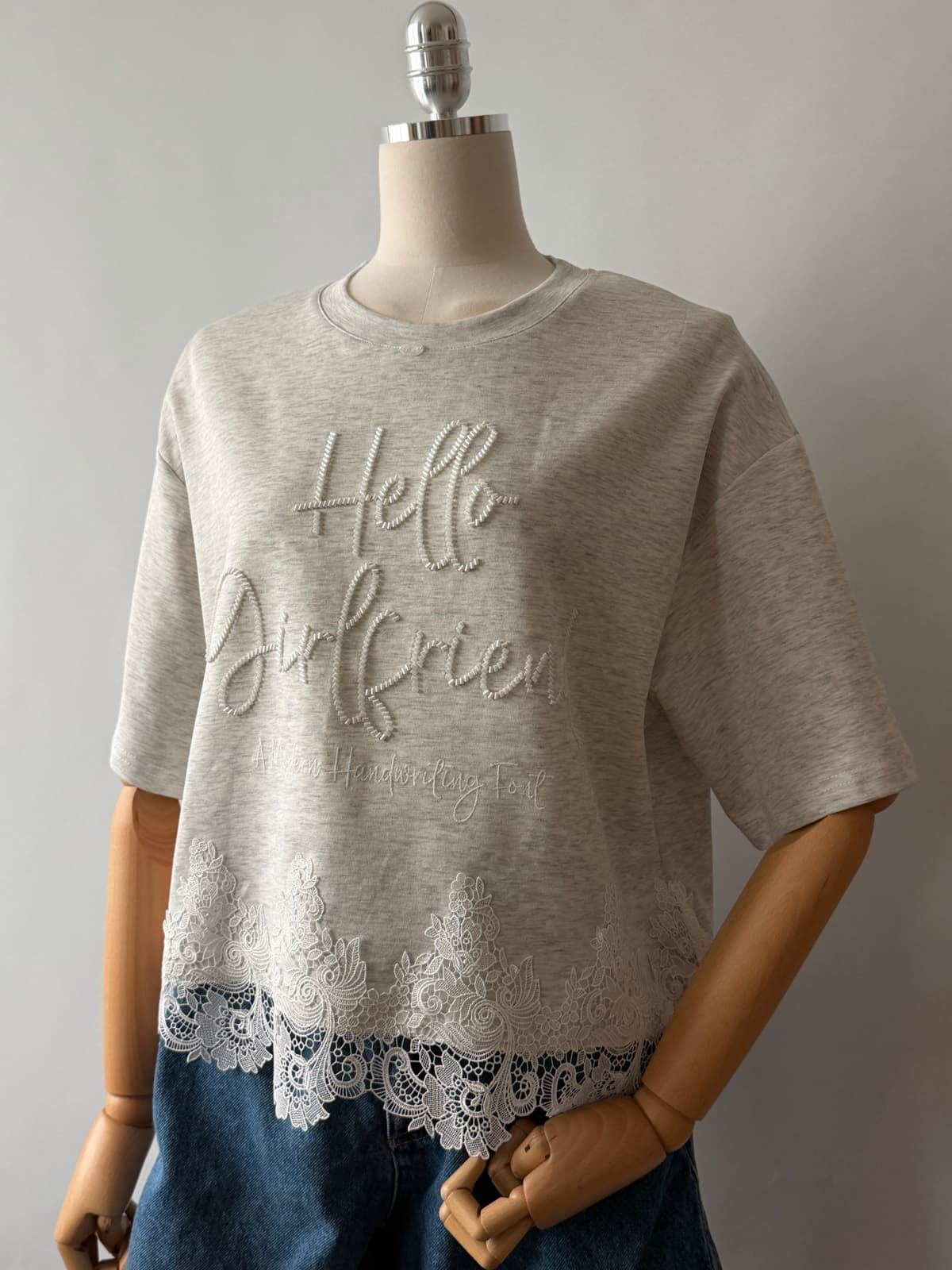 Lace hem short-sleeved T-shirt ) T-shirt cotton T-shirt - 이미지 10