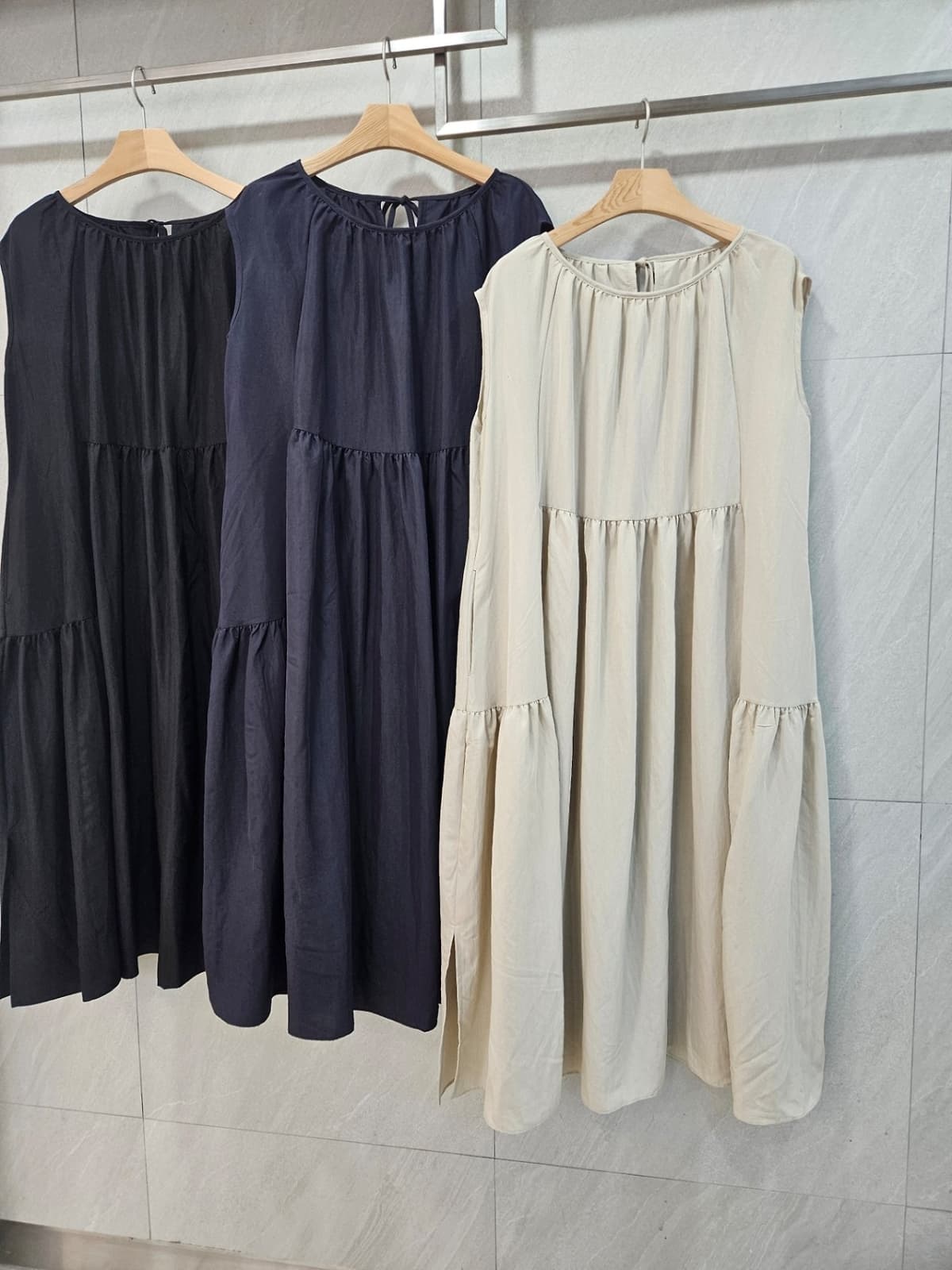 2-tiered pleated long dress - 이미지 5