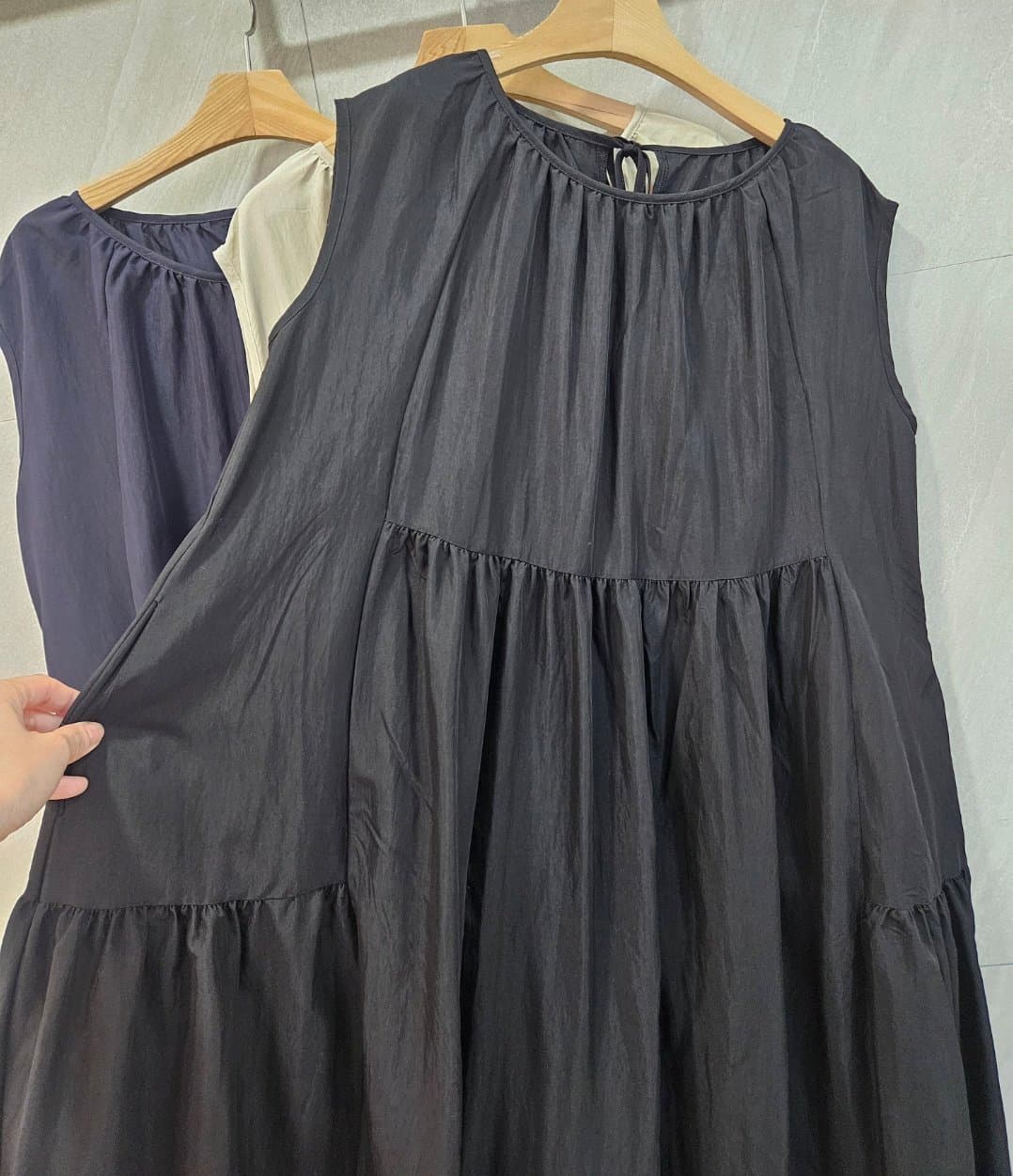 2-tiered pleated long dress - 이미지 14
