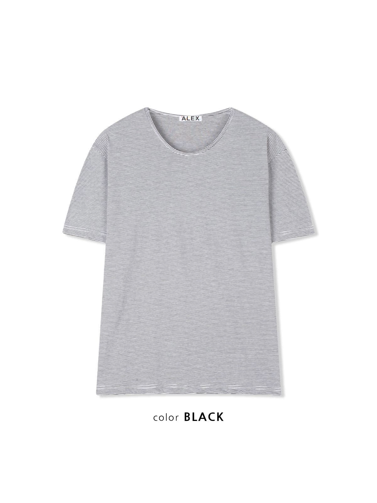 Striped U-neck short sleeve - 이미지 4