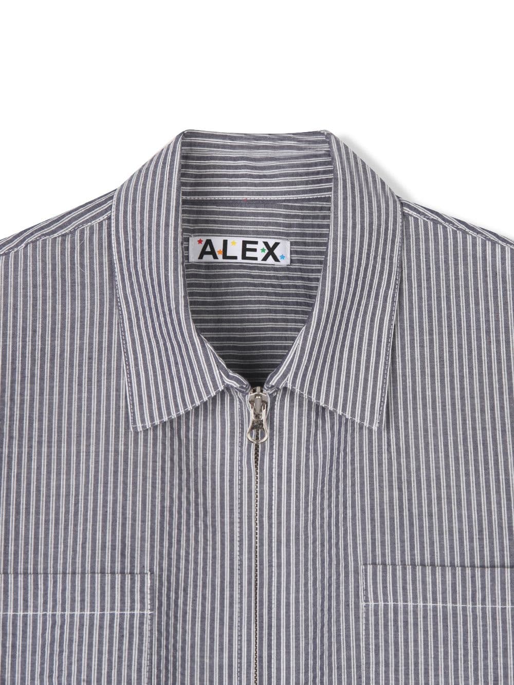 Striped short-sleeve zip-up shirt - 이미지 8