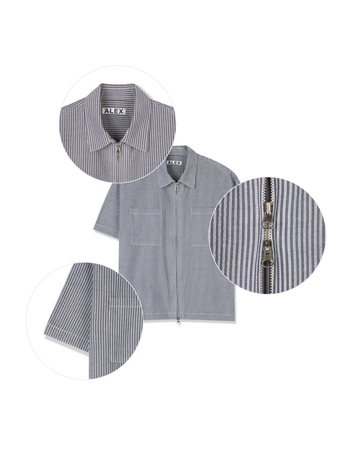 Striped short-sleeve zip-up shirt - 이미지 4