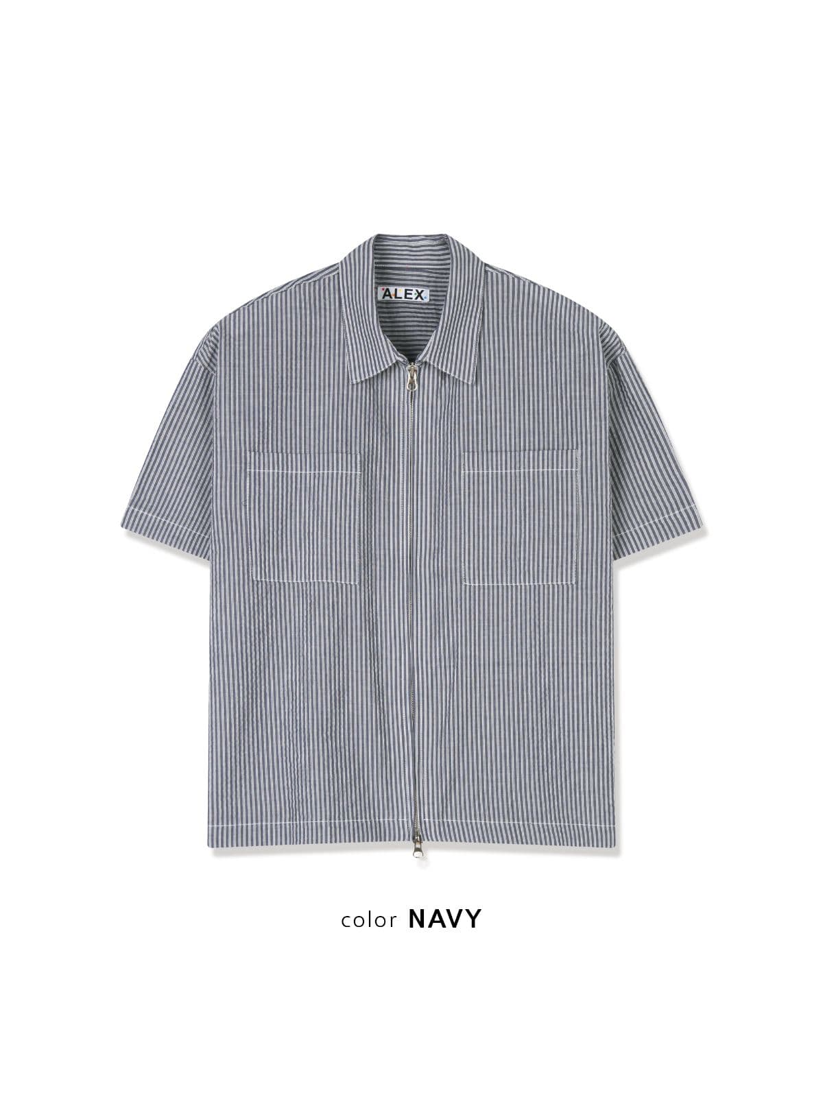 Striped short-sleeve zip-up shirt - 이미지 3
