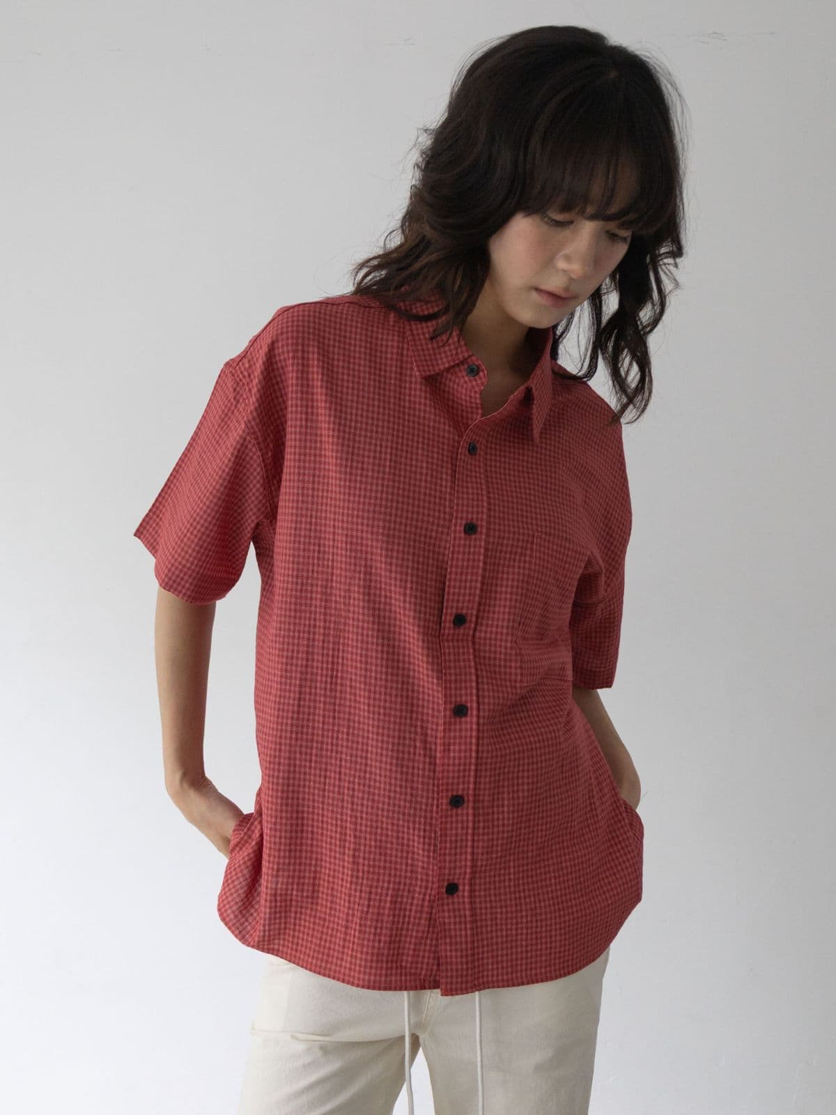 Checked cropped short-sleeve shirt - 이미지 9