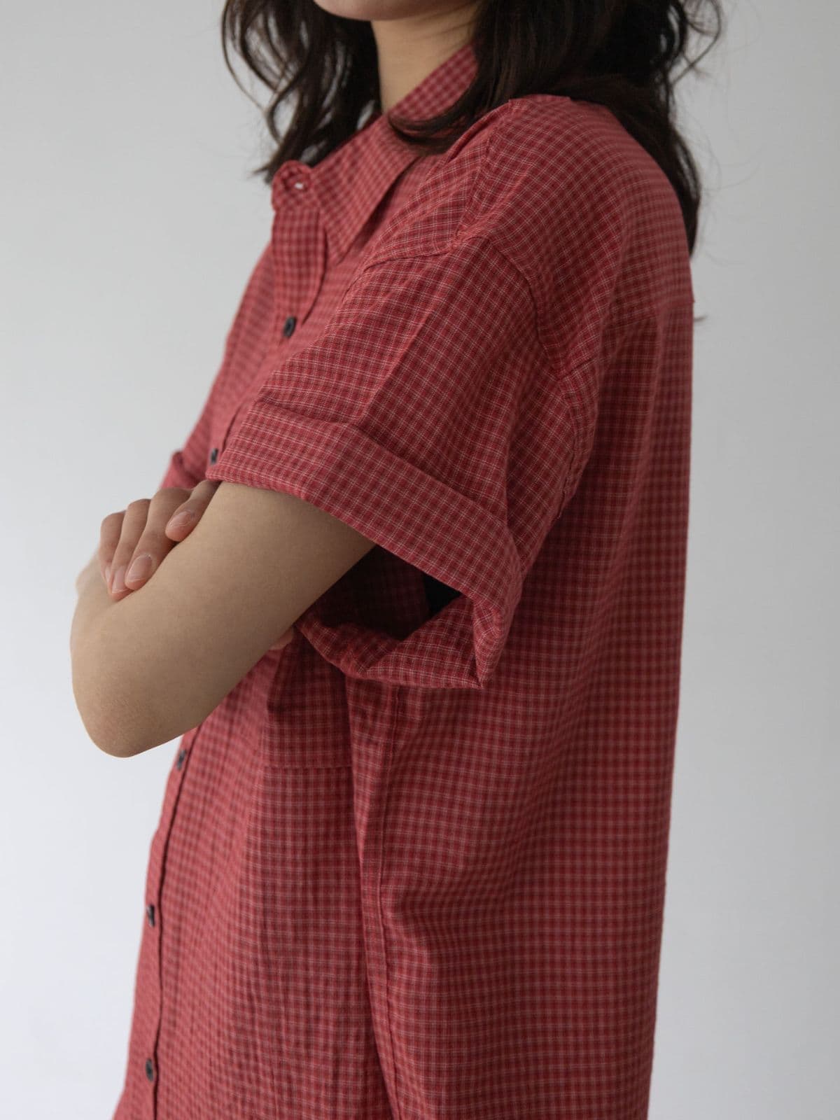 Checked cropped short-sleeve shirt - 이미지 3