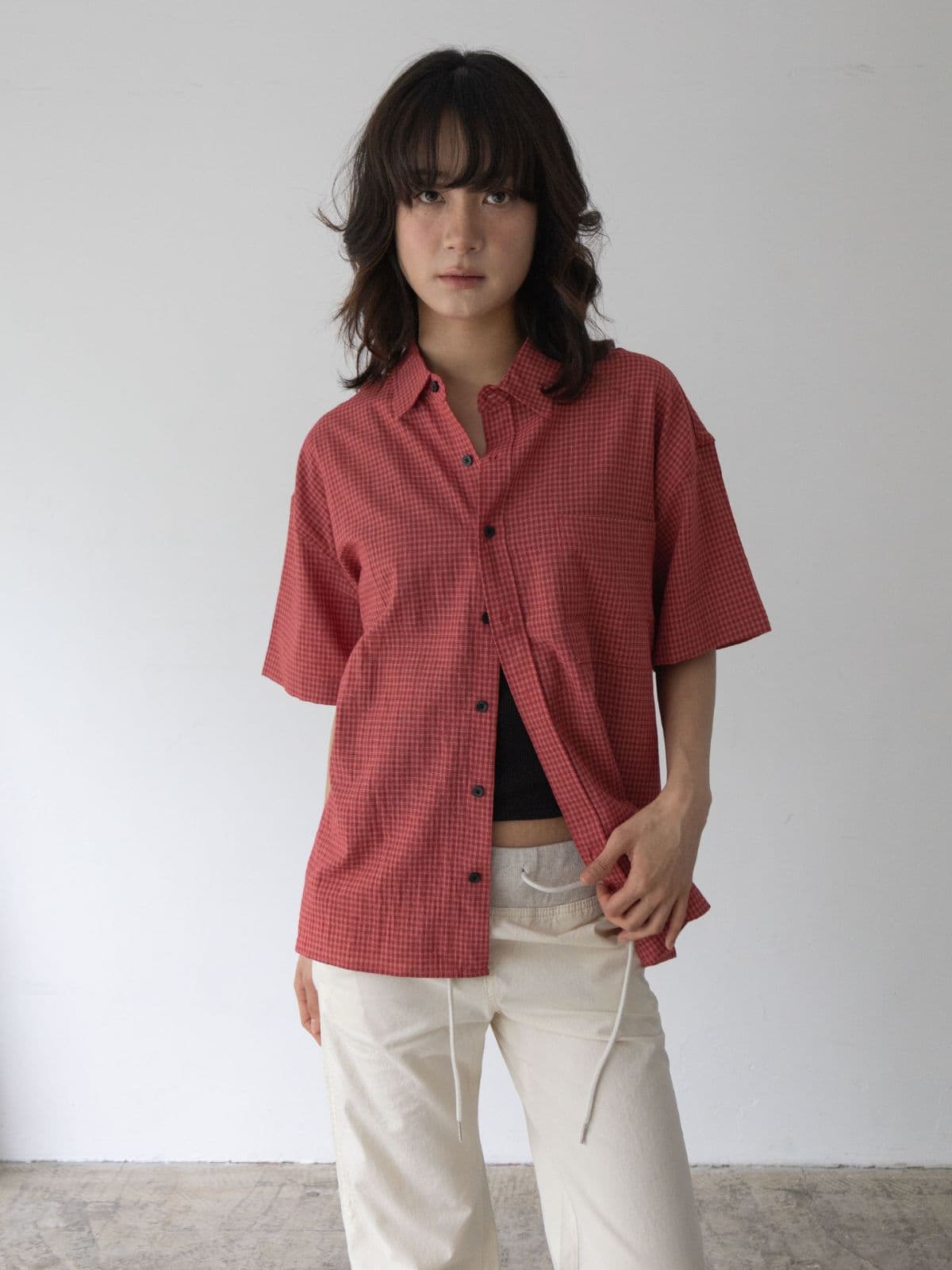 Checked cropped short-sleeve shirt - 이미지 6