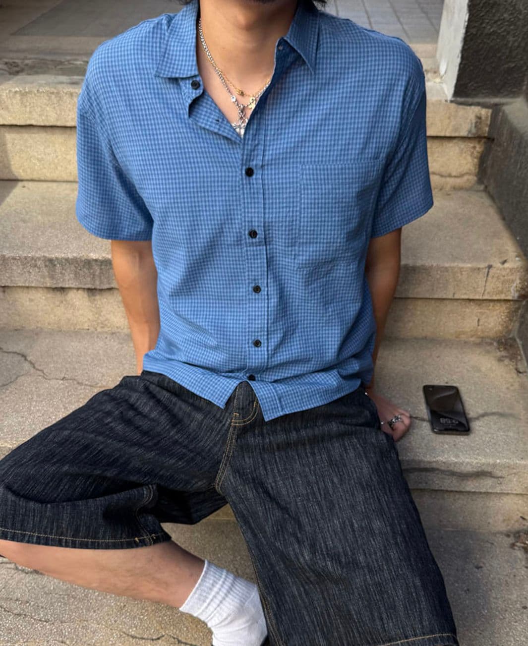 Checked cropped short-sleeve shirt - 이미지 12