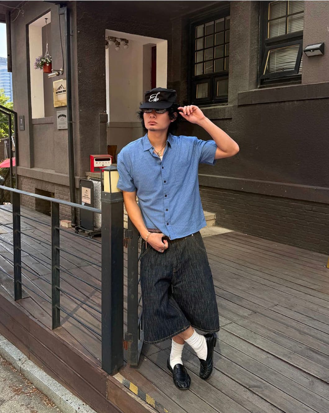 Checked cropped short-sleeve shirt - 이미지 1