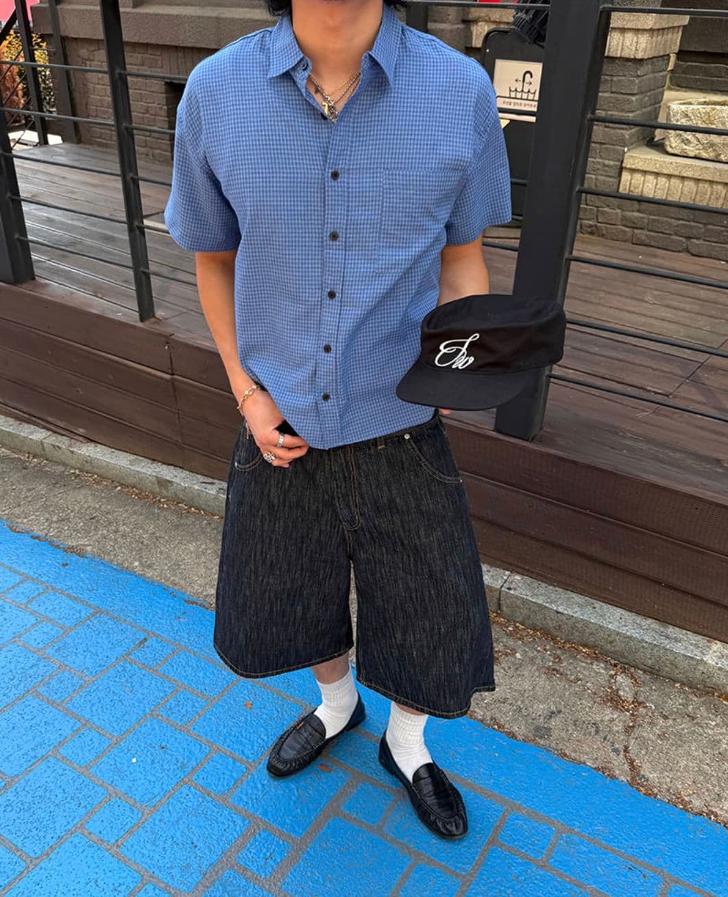 Checked cropped short-sleeve shirt - 이미지 2
