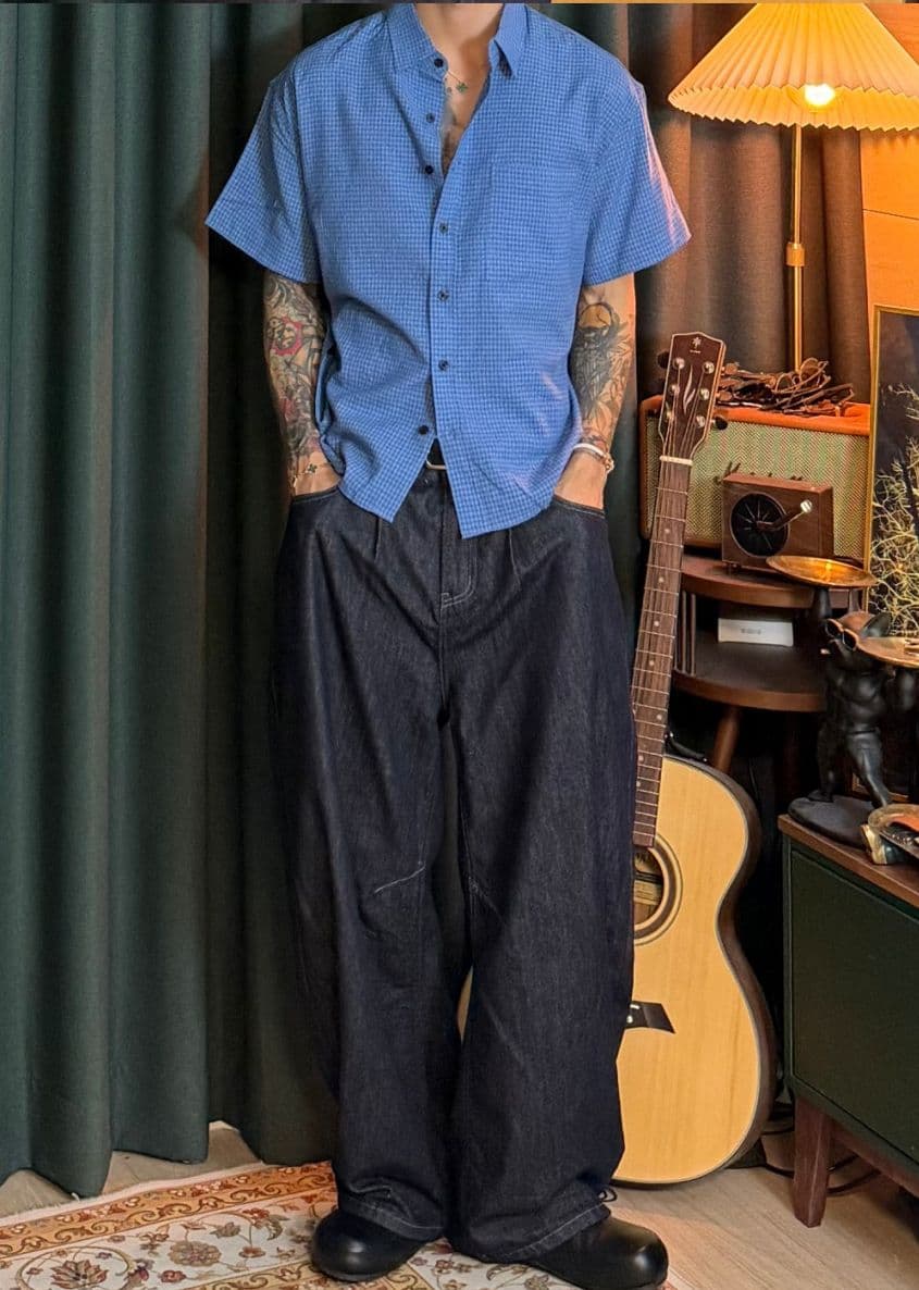 Checked cropped short-sleeve shirt - 이미지 3
