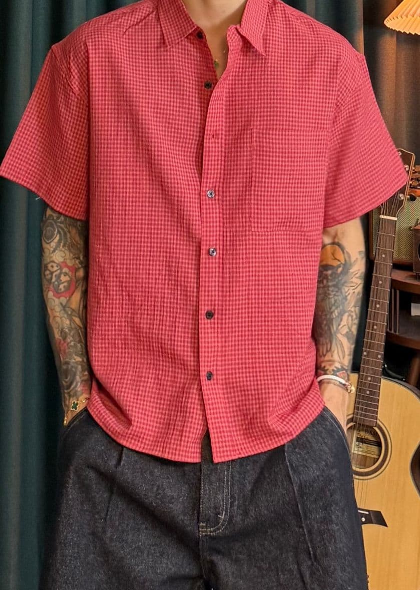 Checked cropped short-sleeve shirt - 이미지 7