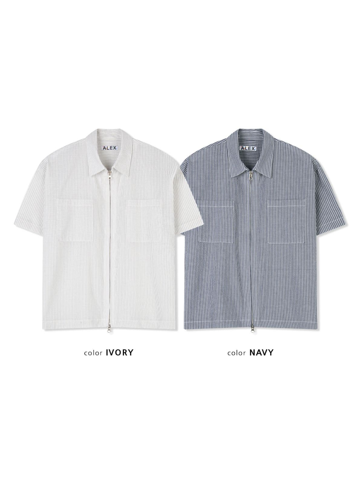 Striped cropped zip-up shirt - 이미지 9