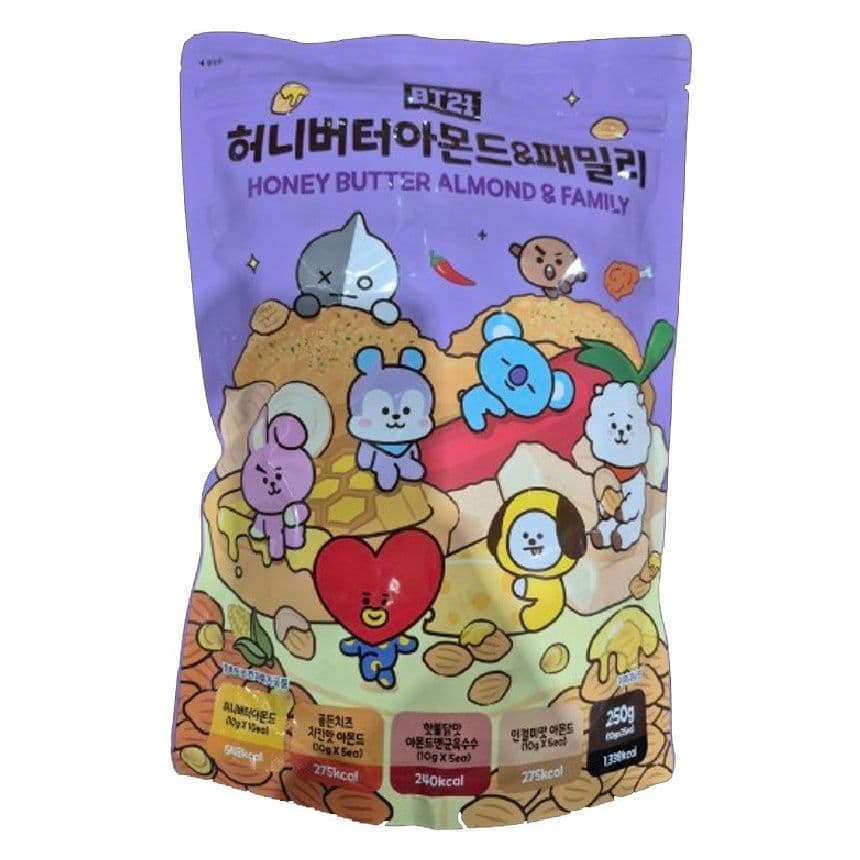 BT21 Honey Butter Almond & Family Purple 250g (Honey Butter Almond - 이미지 1