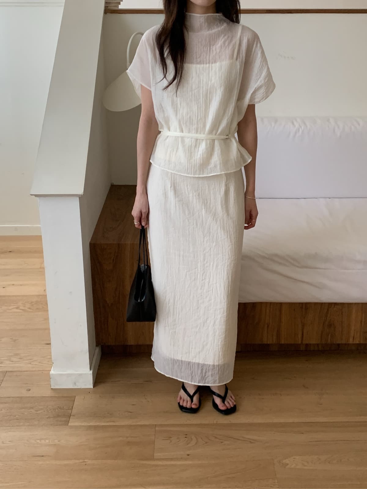 Rev skirt set Tencel layered summer organza long skirt - 이미지 4