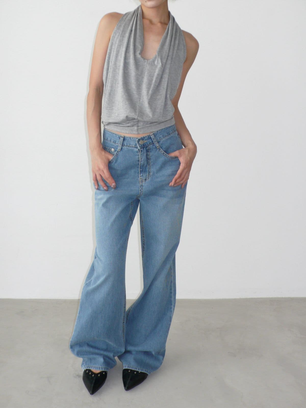 114 Ribbed Straight) Straight Fit Denim Summer Jeans Ribbed Cotton - 이미지 1