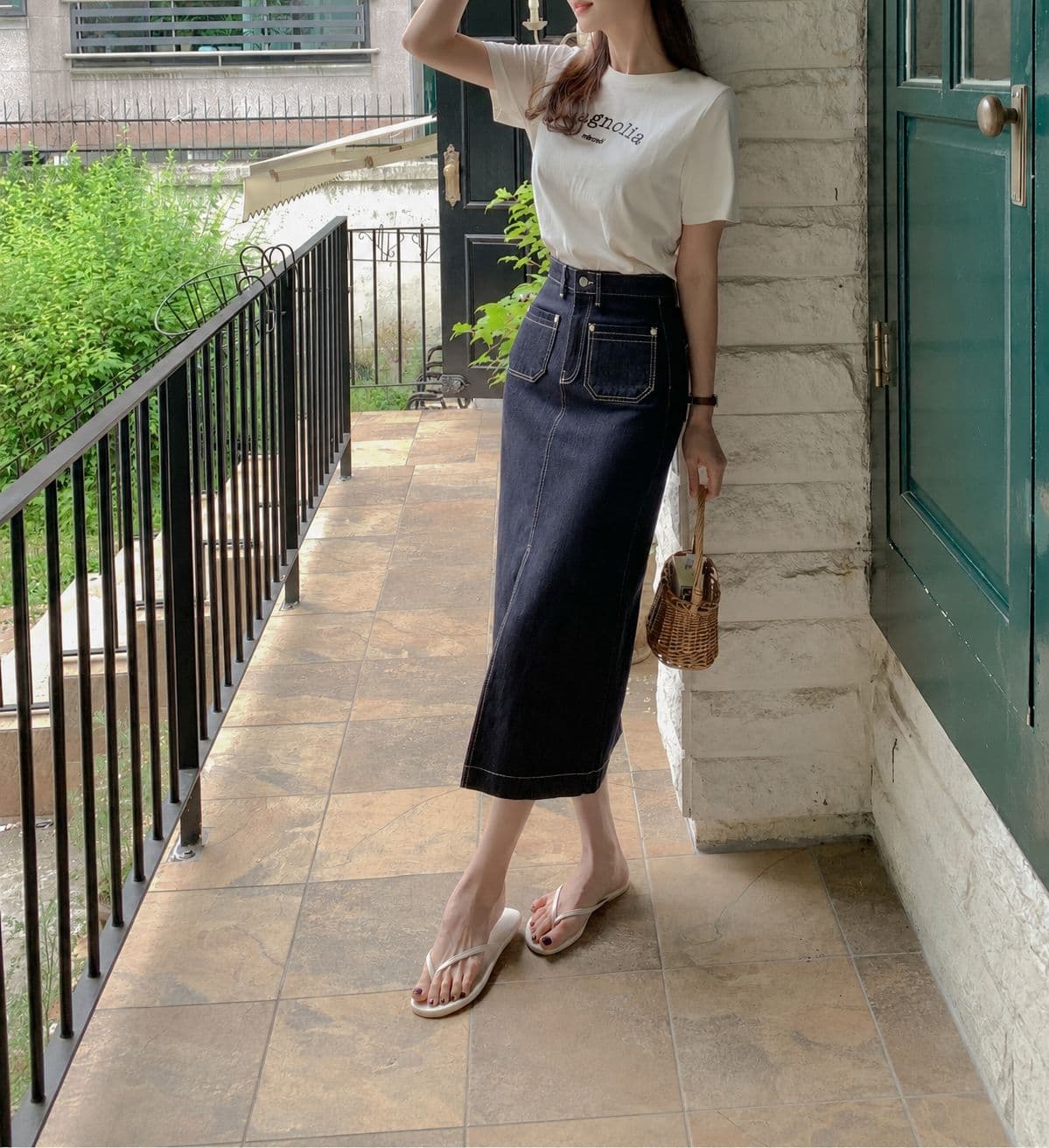 604 Infinity SK) Denim Non-Faded Skirt - 이미지 1