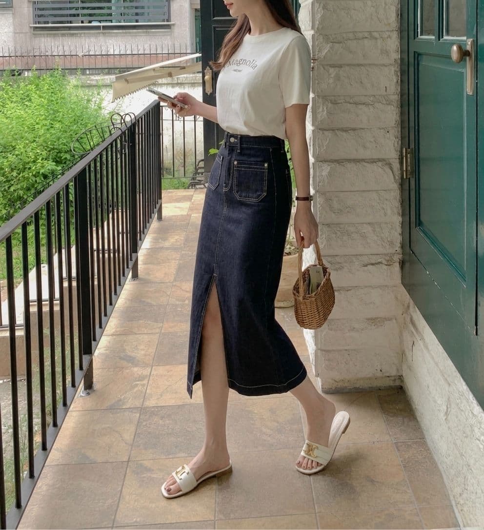 604 Infinity SK) Denim Non-Faded Skirt - 이미지 2