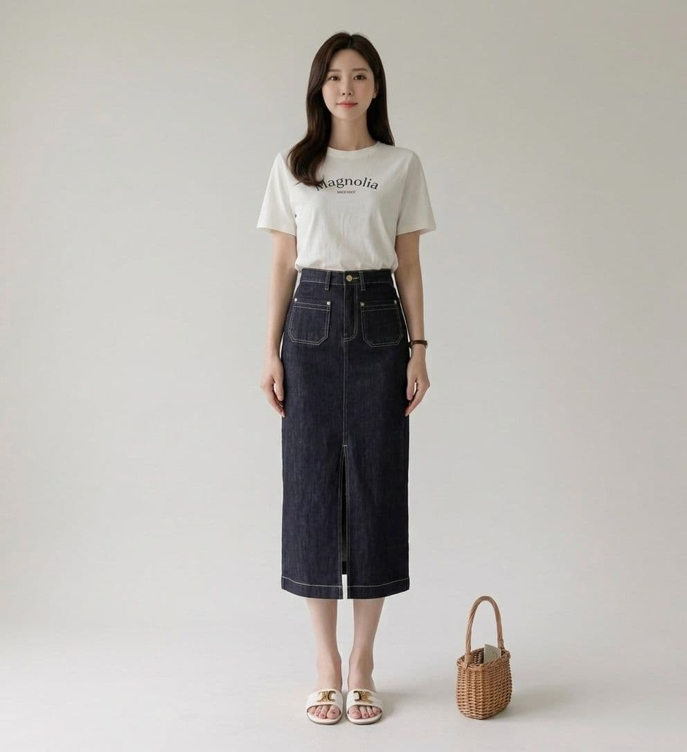 604 Infinity SK) Denim Non-Faded Skirt - 이미지 3