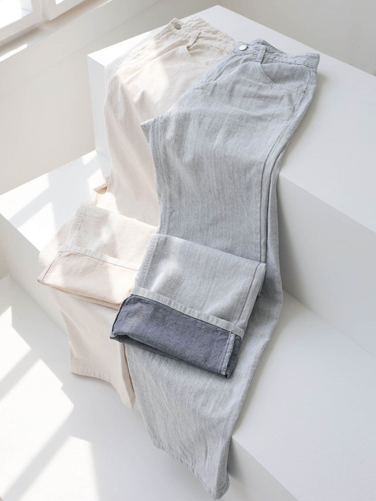 201 It's) Summer Denim Oatmeal Blue Cotton Pants - 이미지 7