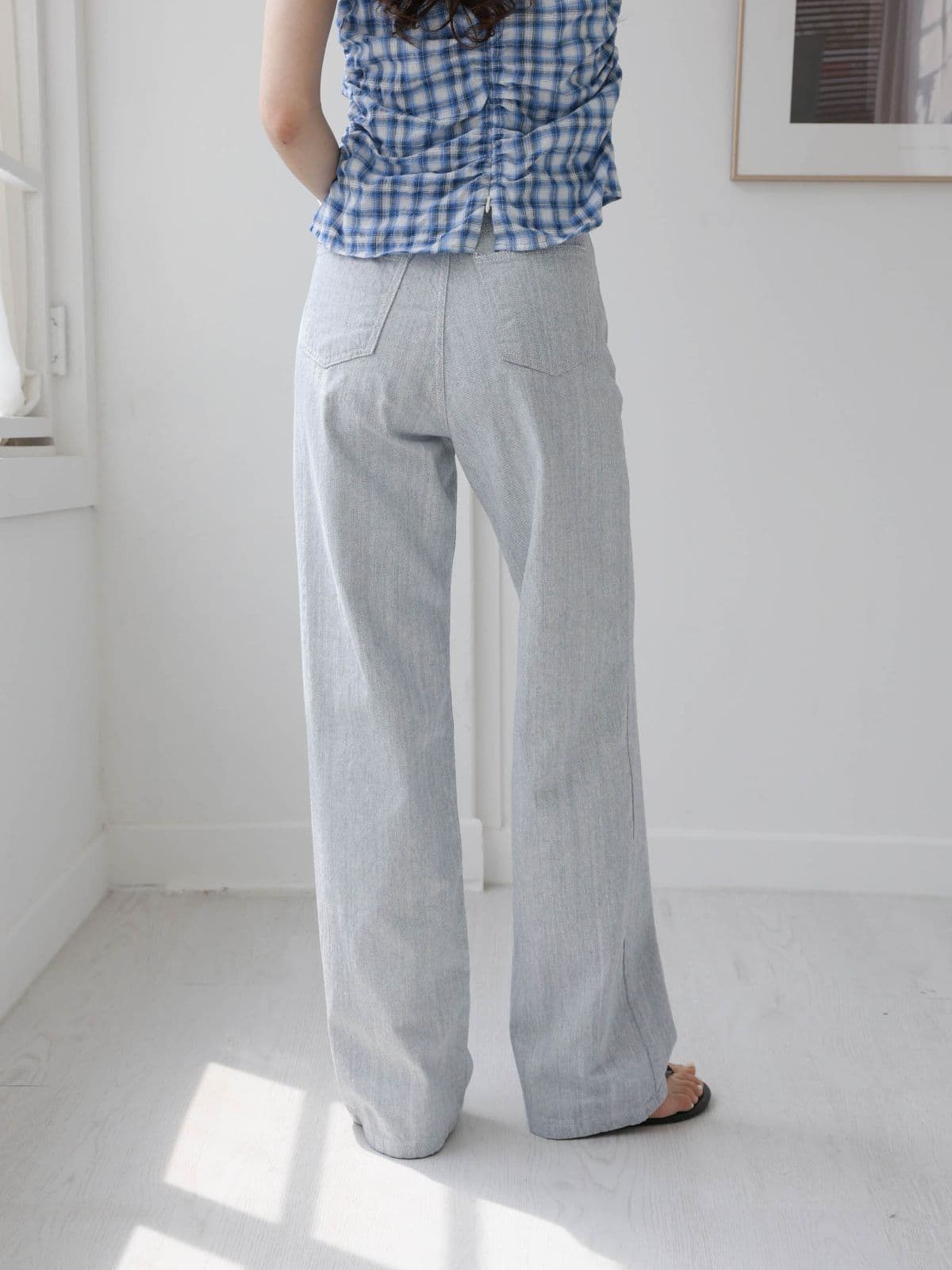 201 It's) Summer Denim Oatmeal Blue Cotton Pants - 이미지 4