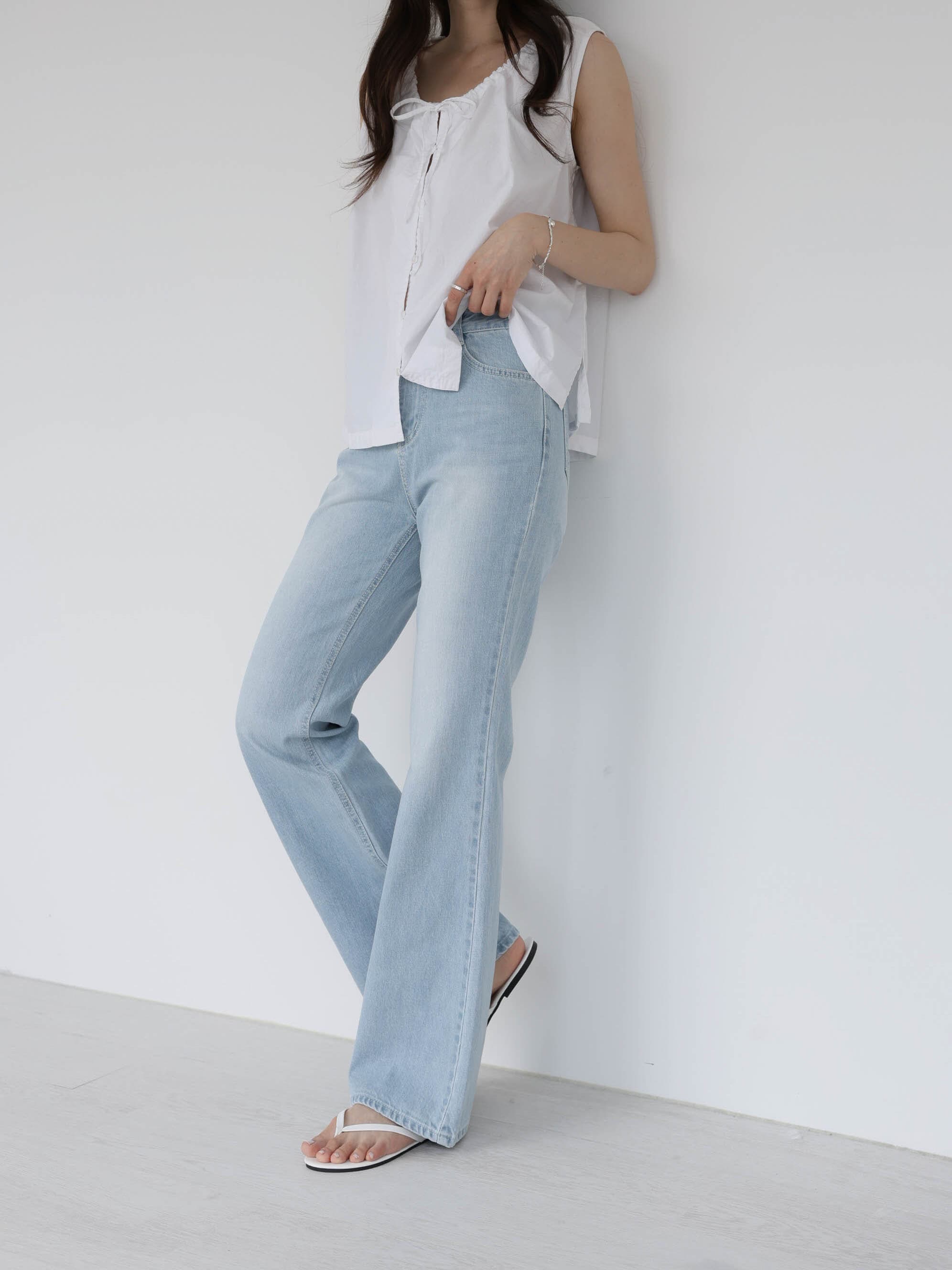 208 Bootcut) White Stitch Summer Denim Jeans - 이미지 1
