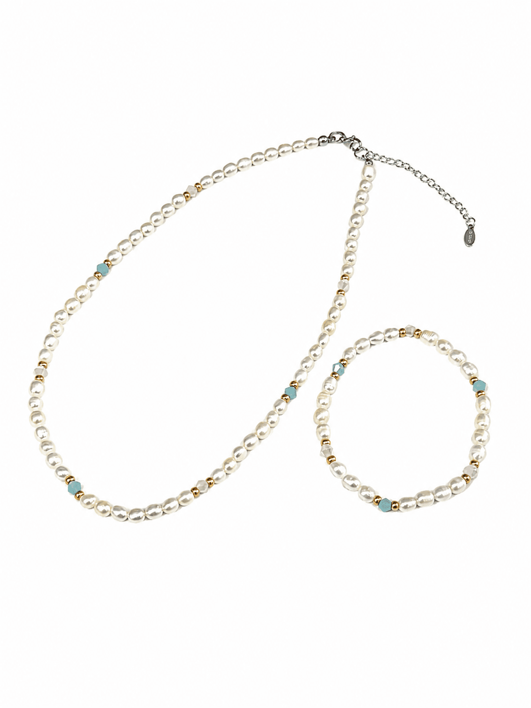 Freshwater Pearl Crystal Bracelet 175mm & Necklace 380mm Set Women's Handmade - 이미지 7