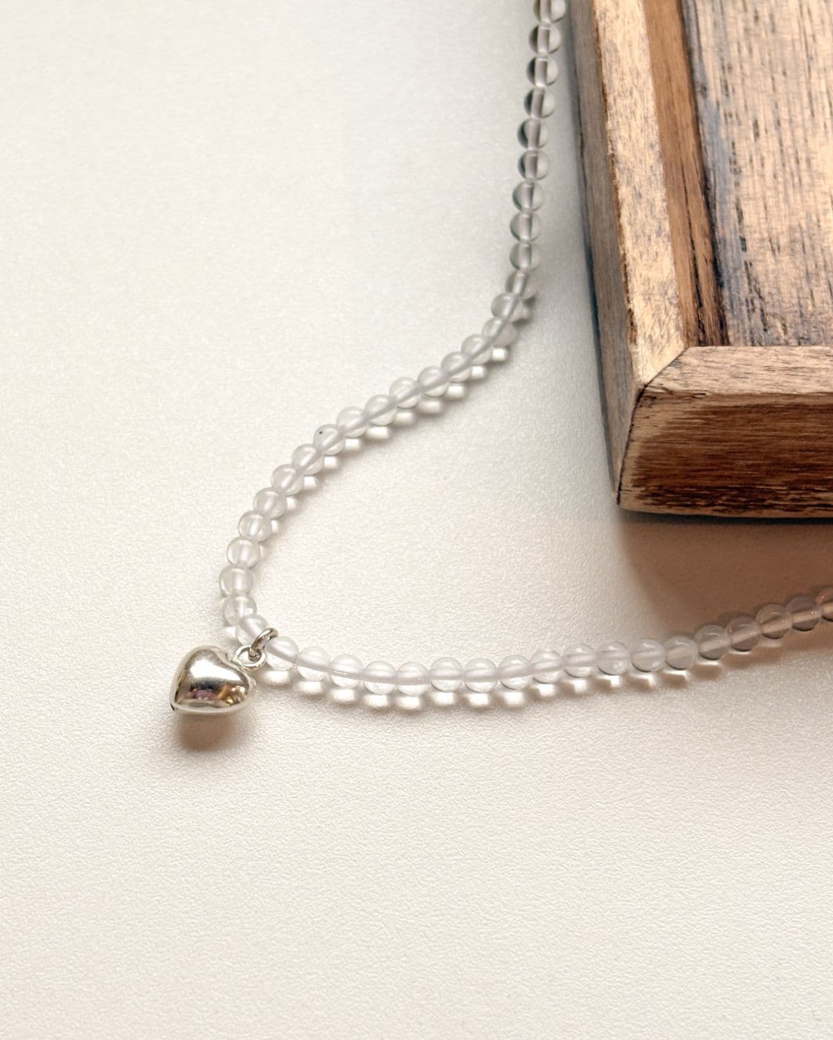 Silver 925 Clear Quartz Transparent Bead Heart Pendant Medal Necklace Summer Silver Necklace - 이미지 7